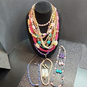 Acrylic And Faux Pearls Beaded Necklace Lot And Earrings